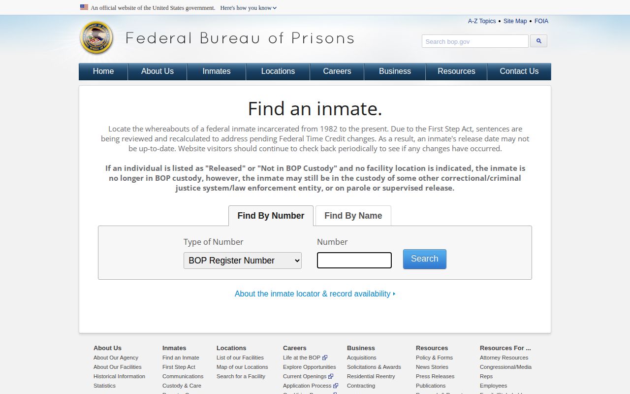 Federal Bureau of Prisons released inmate locator for Daviess County searches