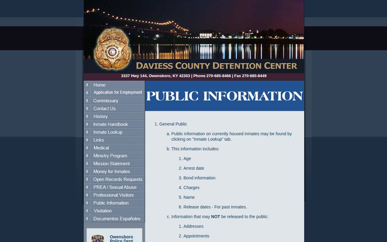 Daviess County released inmate public information and past release dates
