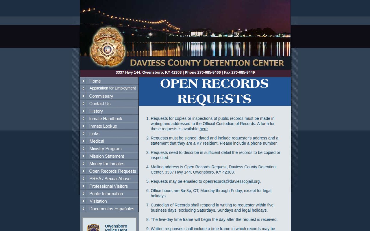 Daviess County 72 hour release records request instructions